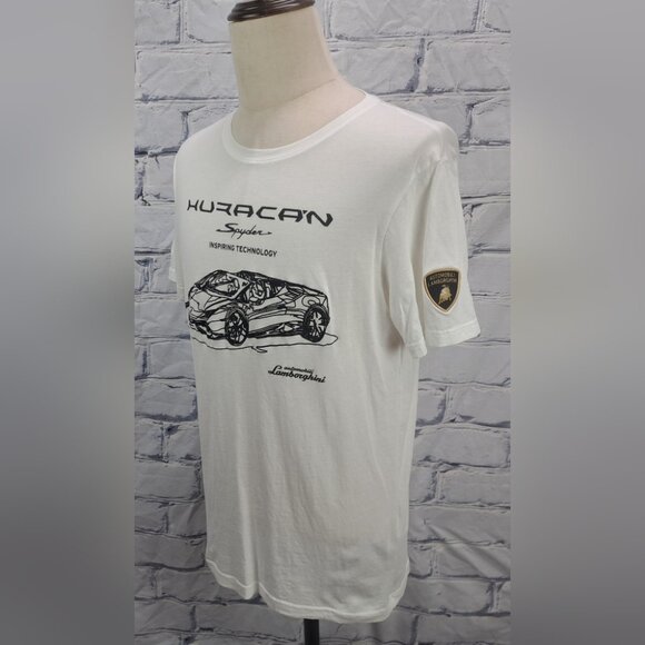 Automobili Lamborghini Men's T-Shirt Tee Spyder Huracan White Graphic Medium - Picture 2 of 14